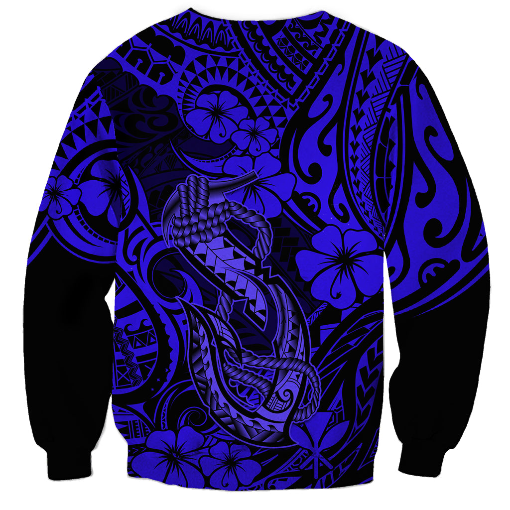 Hawaii Fish Hook Sweatshirt Polynesian Pattern Navy Blue Version - Wonder Print Shop