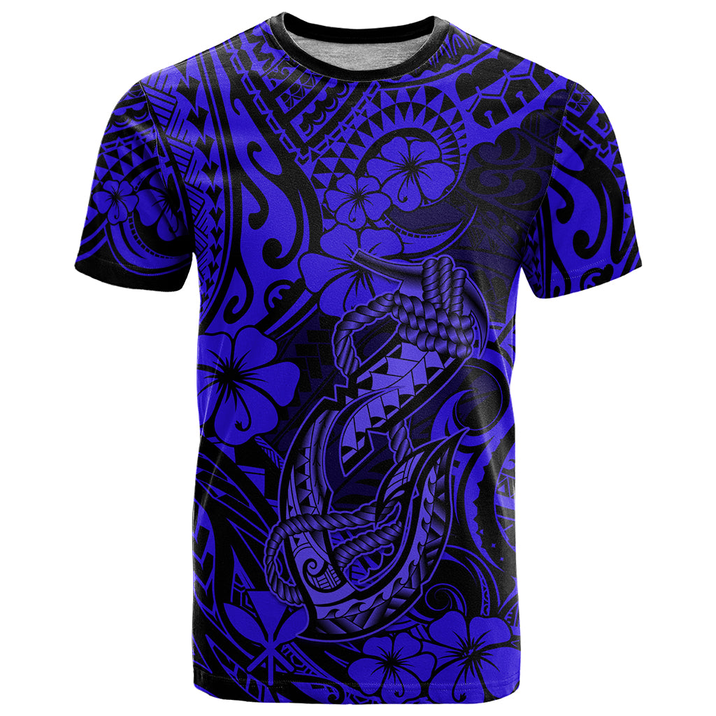 Hawaii Fish Hook T Shirt Polynesian Pattern Navy Blue Version - Wonder Print Shop