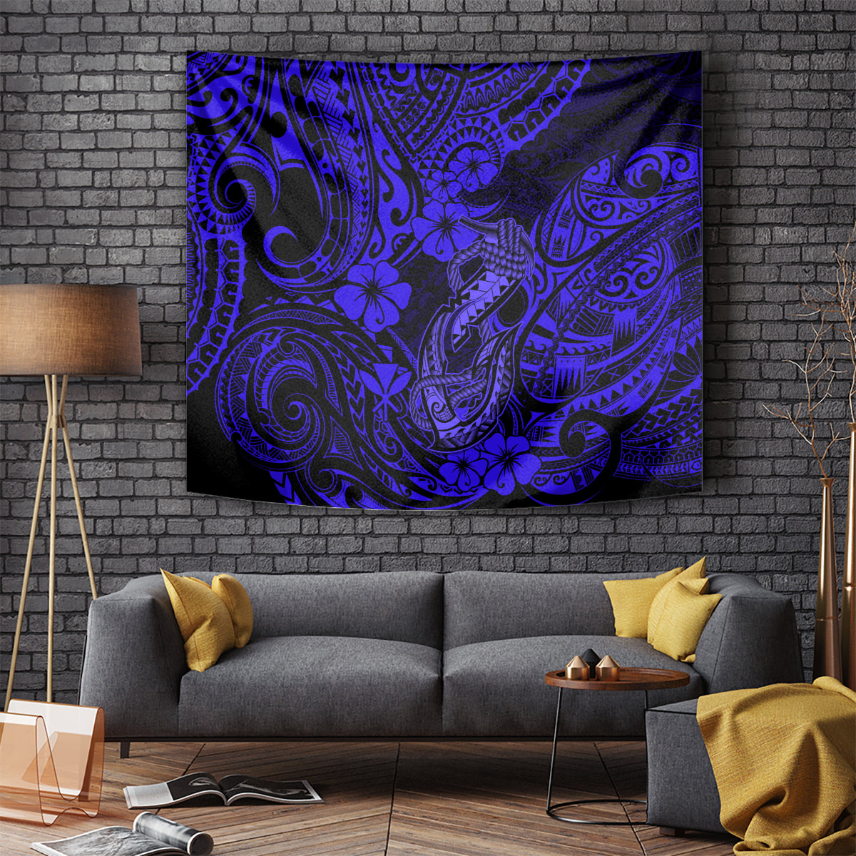Hawaii Fish Hook Tapestry Polynesian Pattern Navy Blue Version - Wonder Print Shop