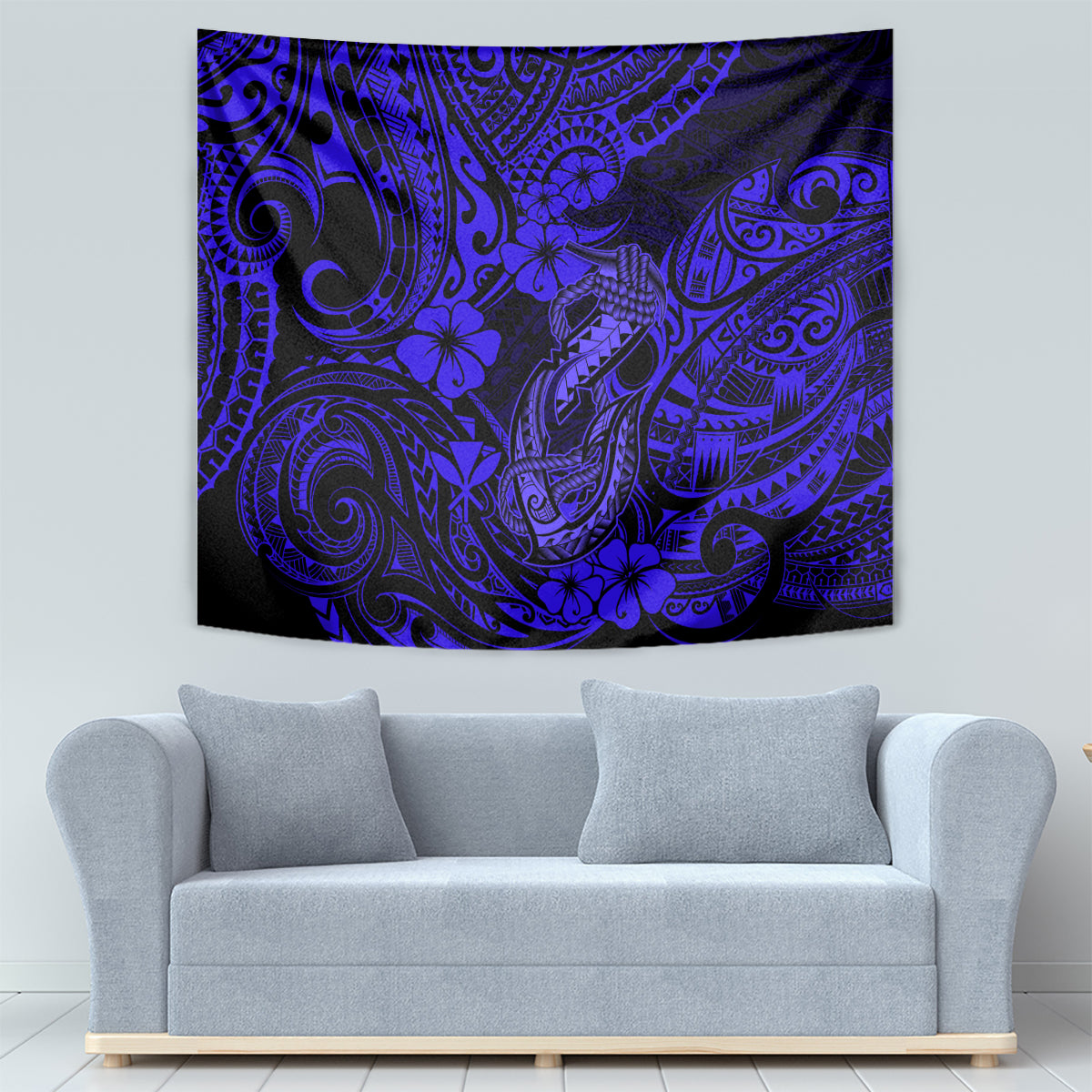 Hawaii Fish Hook Tapestry Polynesian Pattern Navy Blue Version - Wonder Print Shop