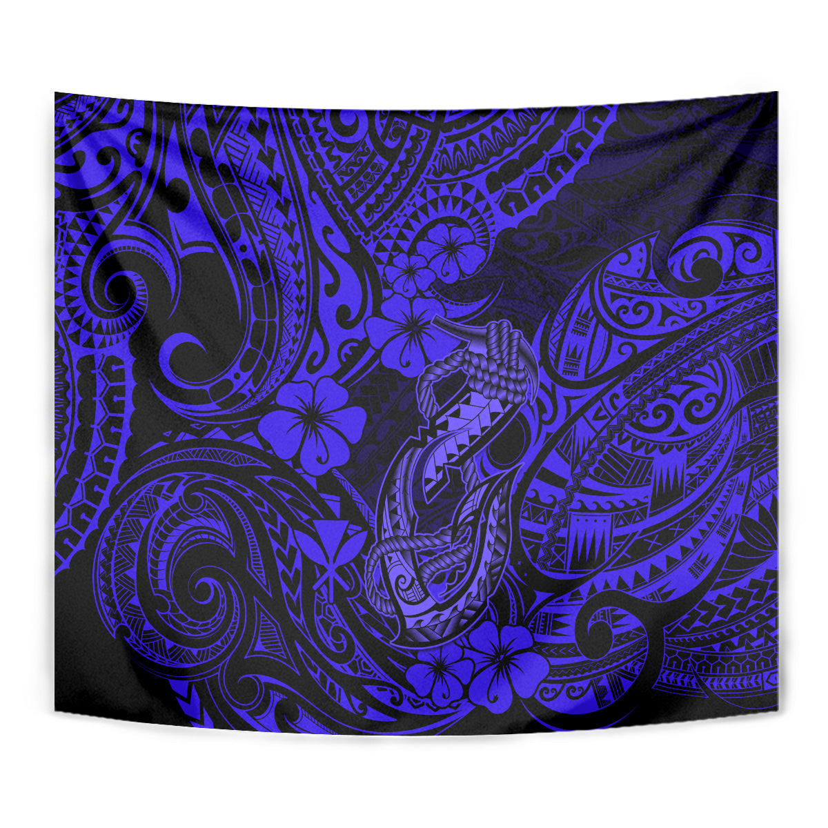 Hawaii Fish Hook Tapestry Polynesian Pattern Navy Blue Version - Wonder Print Shop