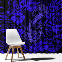 Hawaii Fish Hook Window Curtain Polynesian Pattern Navy Blue Version - Wonder Print Shop