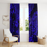 Hawaii Fish Hook Window Curtain Polynesian Pattern Navy Blue Version - Wonder Print Shop