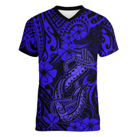 Hawaii Fish Hook Women V Neck T Shirt Polynesian Pattern Navy Blue Version - Wonder Print Shop