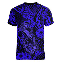 Hawaii Fish Hook Women V Neck T Shirt Polynesian Pattern Navy Blue Version - Wonder Print Shop