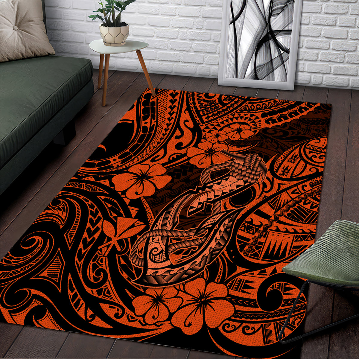 Hawaii Fish Hook Area Rug Polynesian Pattern Orange Version - Wonder Print Shop