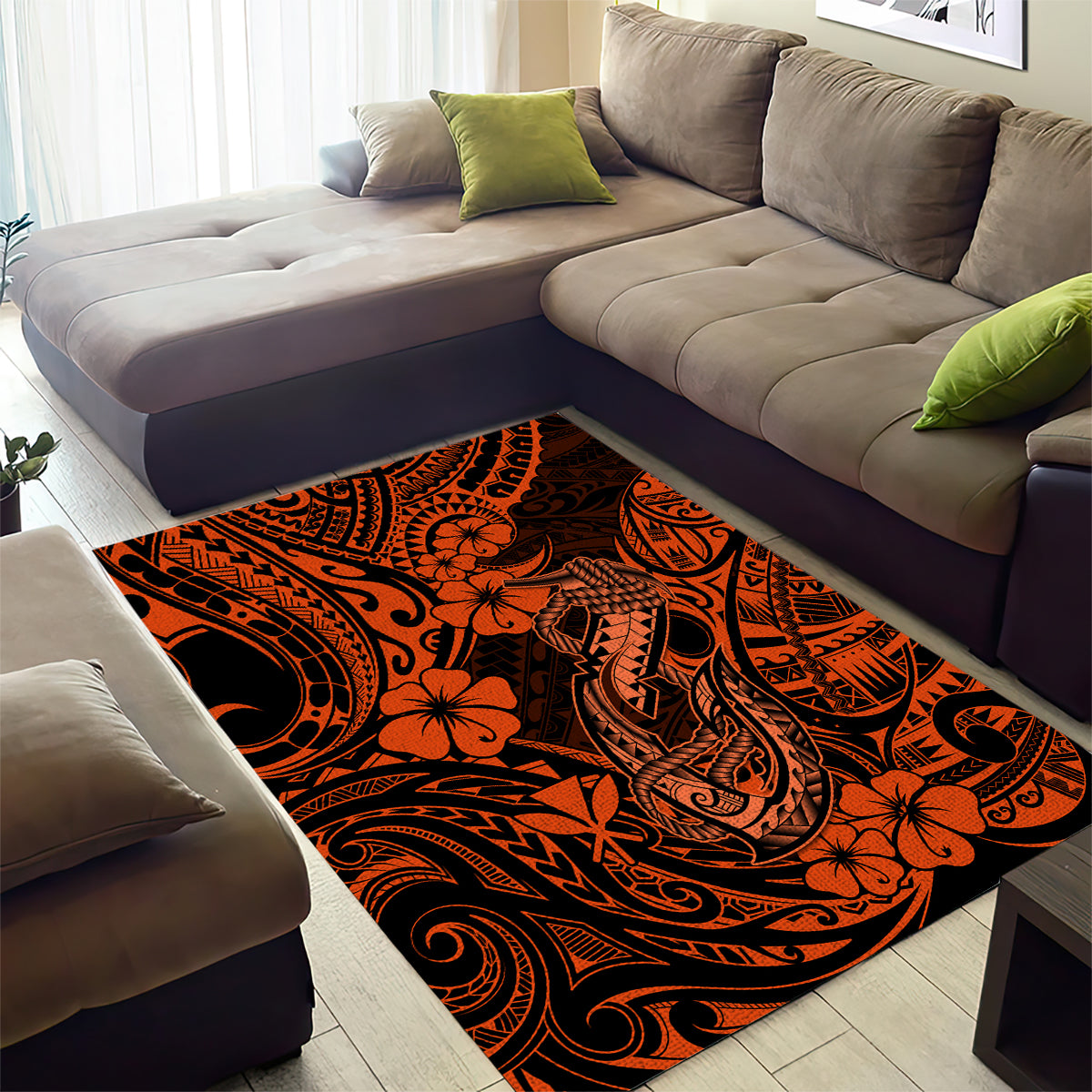 Hawaii Fish Hook Area Rug Polynesian Pattern Orange Version - Wonder Print Shop