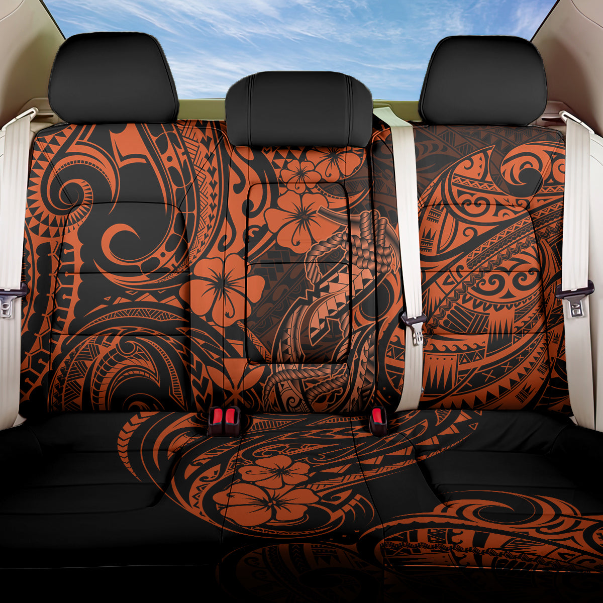 Hawaii Fish Hook Back Car Seat Cover Polynesian Pattern Orange Version - Wonder Print Shop