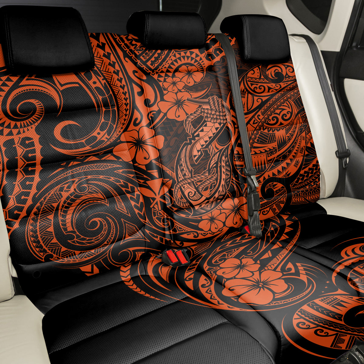 Hawaii Fish Hook Back Car Seat Cover Polynesian Pattern Orange Version - Wonder Print Shop