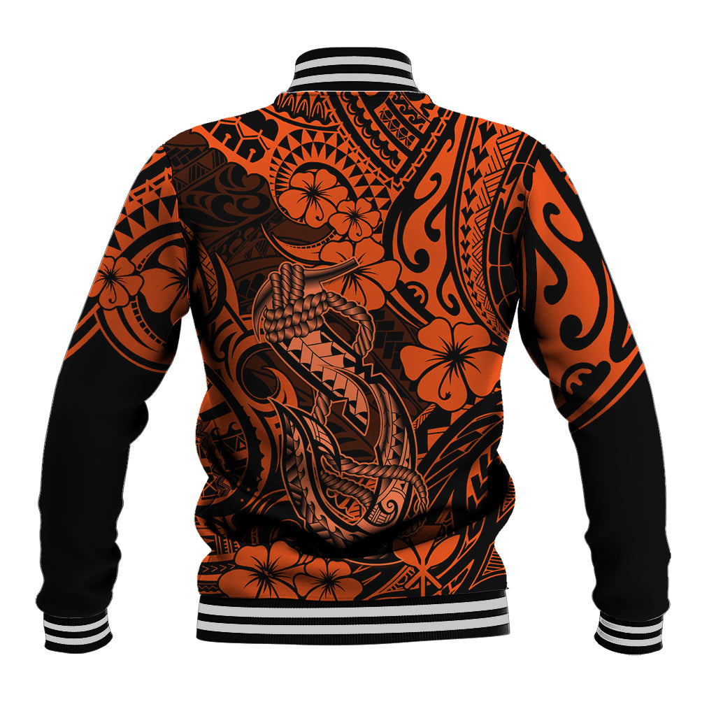Hawaii Fish Hook Baseball Jacket Polynesian Pattern Orange Version - Wonder Print Shop