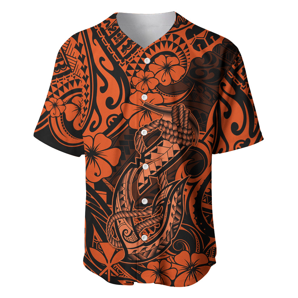 Hawaii Fish Hook Baseball Jersey Polynesian Pattern Orange Version - Wonder Print Shop