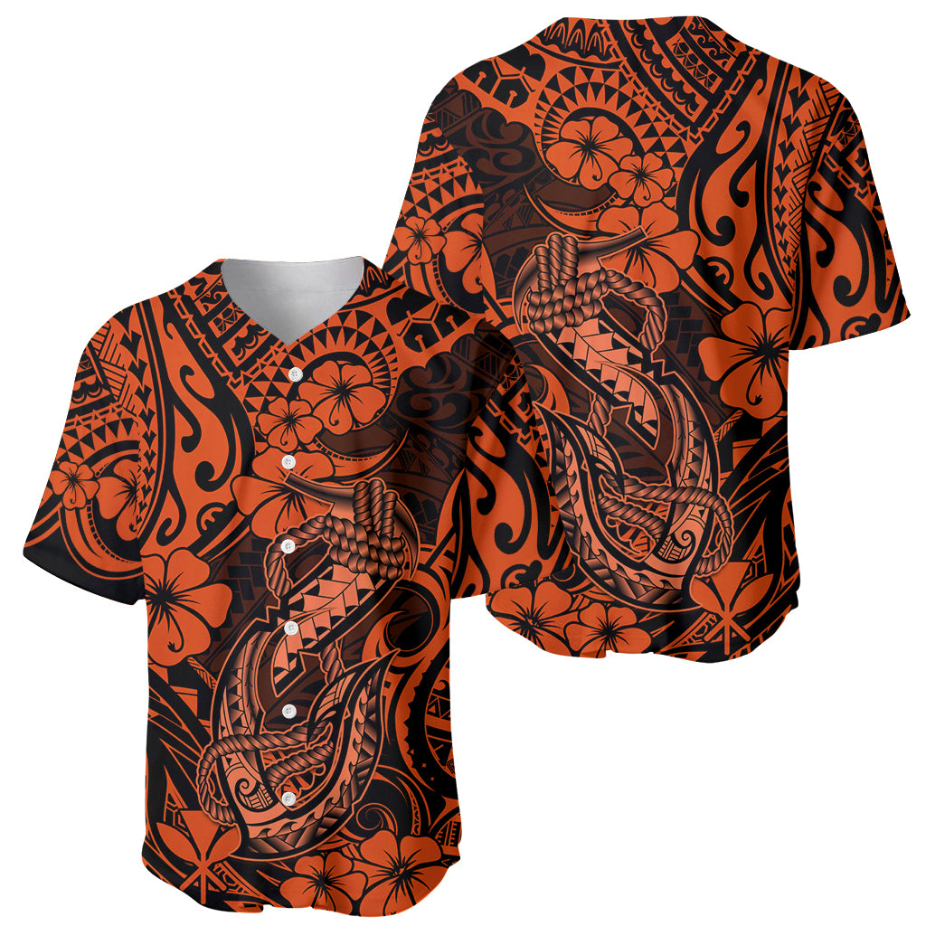 Hawaii Fish Hook Baseball Jersey Polynesian Pattern Orange Version - Wonder Print Shop