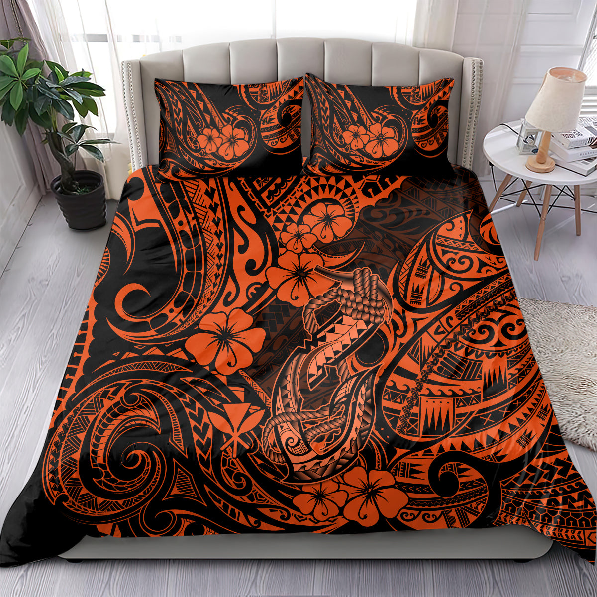 Hawaii Fish Hook Bedding Set Polynesian Pattern Orange Version - Wonder Print Shop