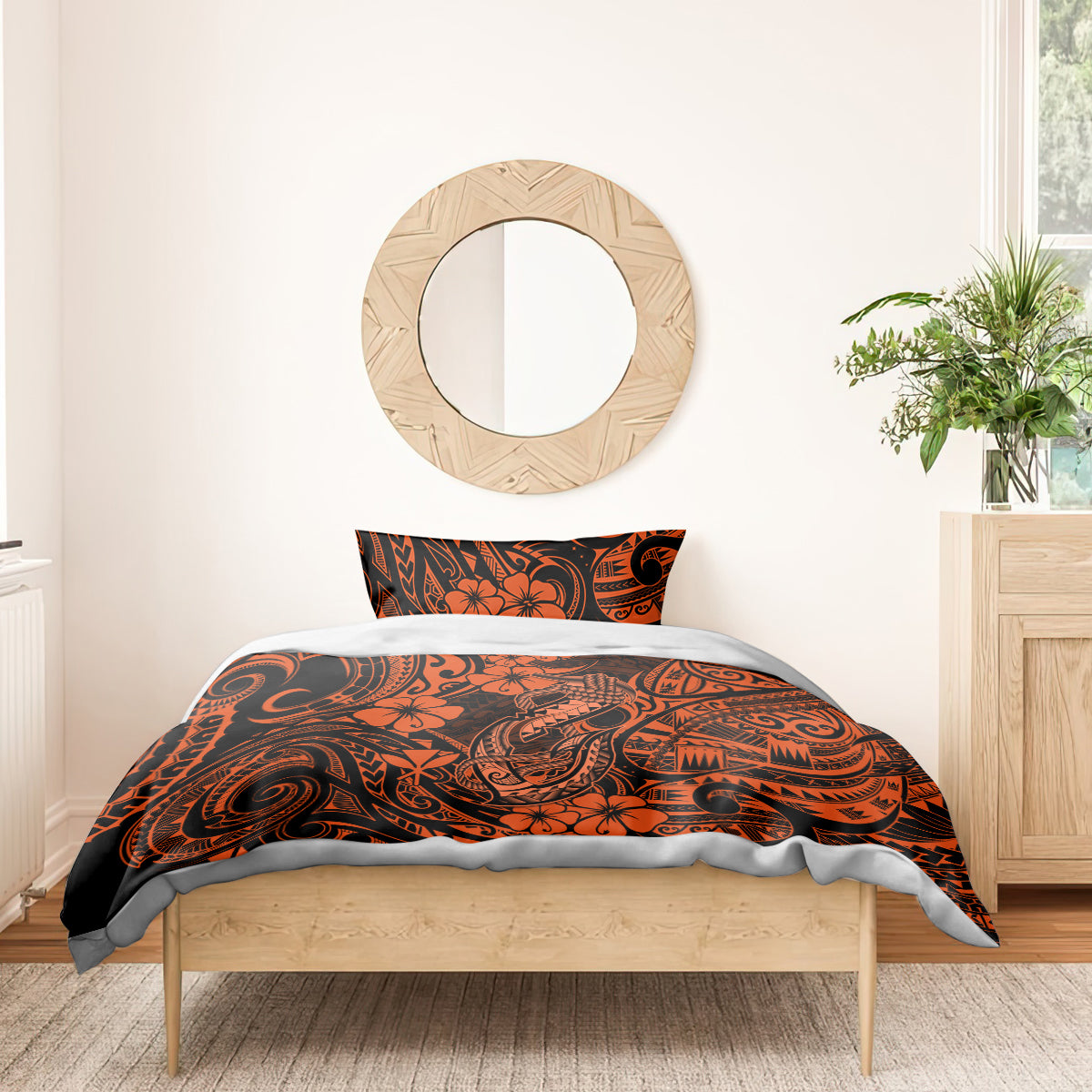 Hawaii Fish Hook Bedding Set Polynesian Pattern Orange Version - Wonder Print Shop
