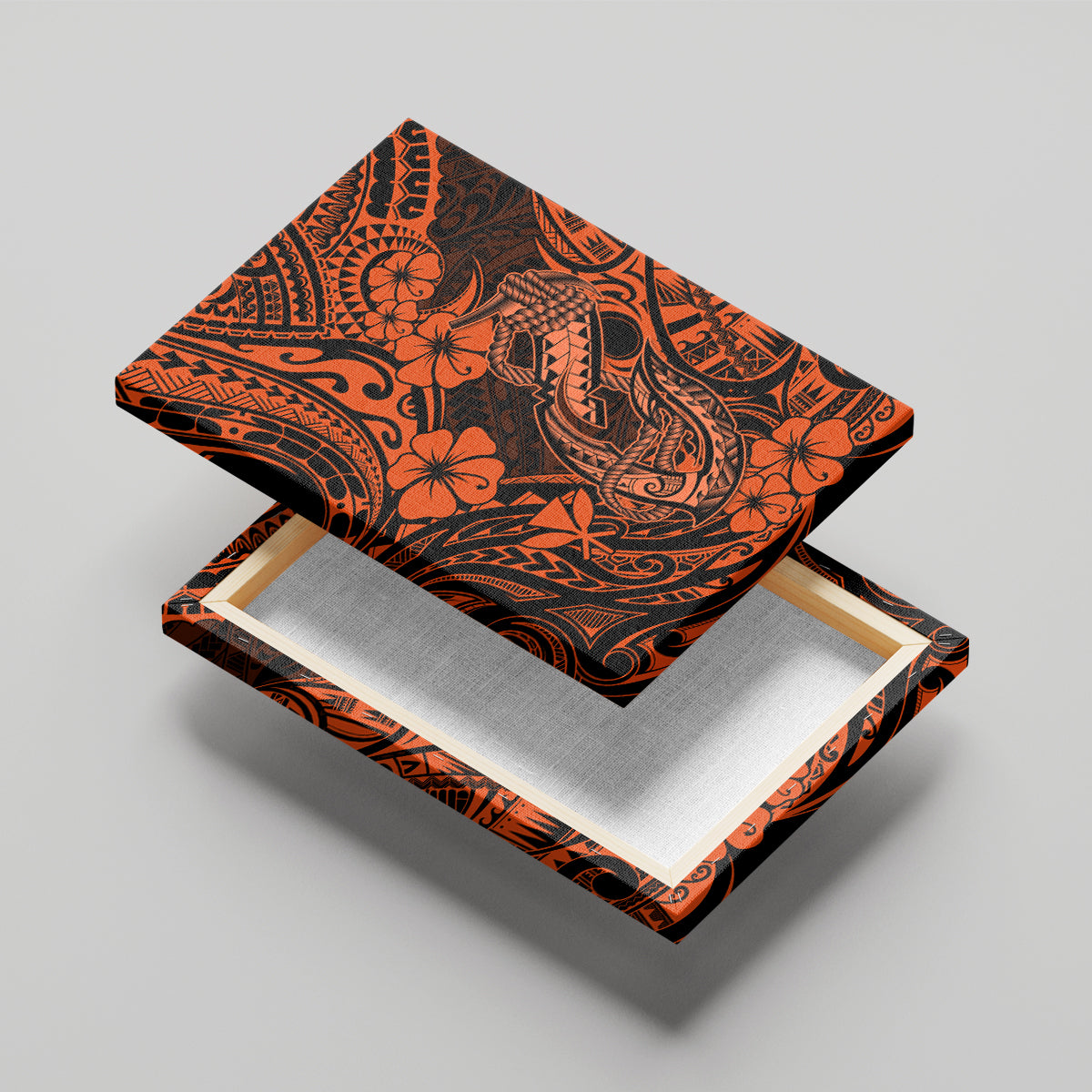 Hawaii Fish Hook Canvas Wall Art Polynesian Pattern Orange Version - Wonder Print Shop