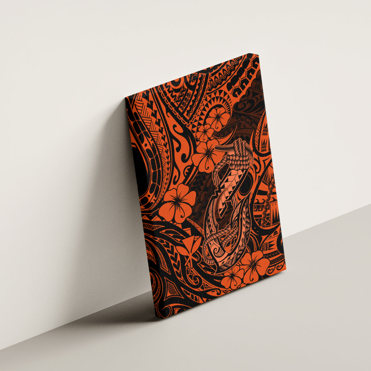 Hawaii Fish Hook Canvas Wall Art Polynesian Pattern Orange Version - Wonder Print Shop