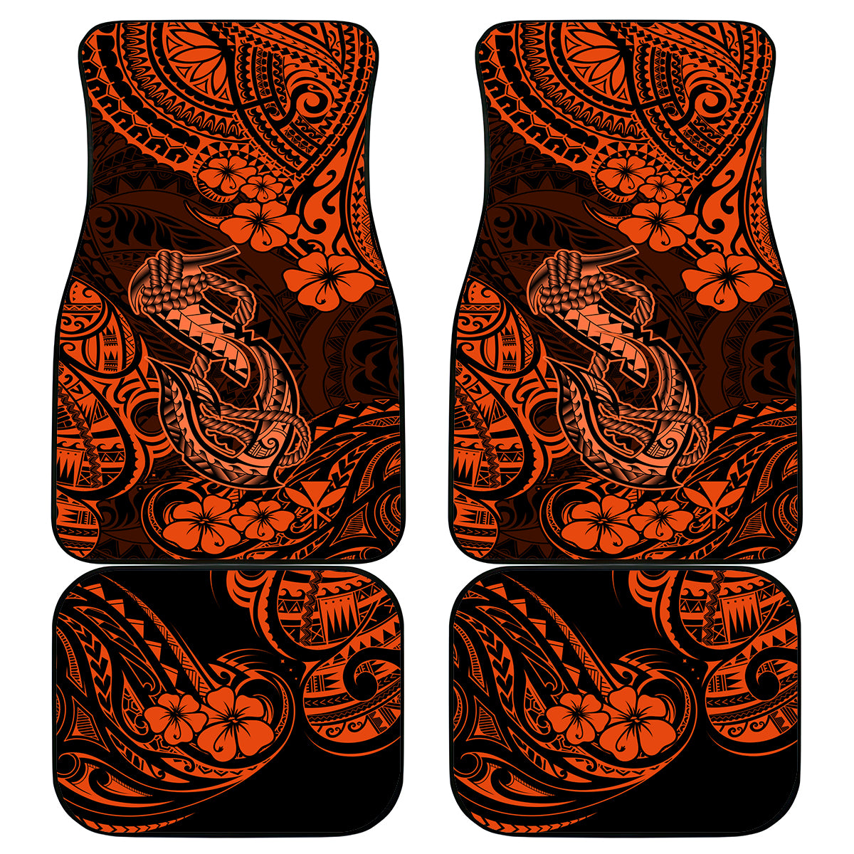 Hawaii Fish Hook Car Mats Polynesian Pattern Orange Version - Wonder Print Shop