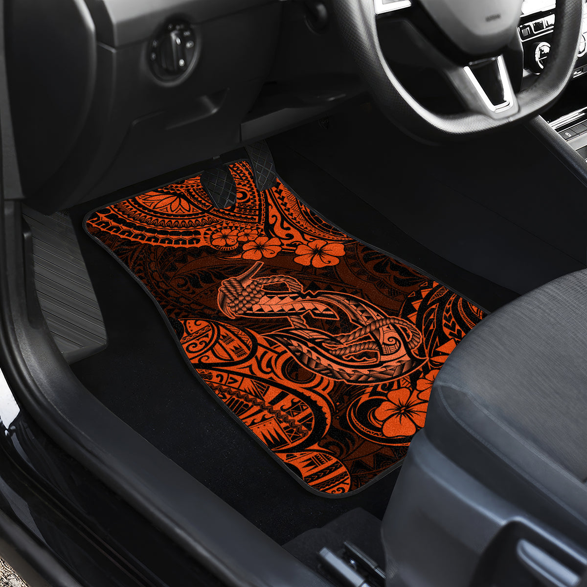 Hawaii Fish Hook Car Mats Polynesian Pattern Orange Version - Wonder Print Shop