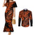 hawaii-fish-hook-couples-matching-mermaid-dress-and-long-sleeve-button-shirts-polynesian-pattern-orange-version