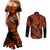 hawaii-fish-hook-couples-matching-mermaid-dress-and-long-sleeve-button-shirts-polynesian-pattern-orange-version