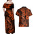 Hawaii Fish Hook Couples Matching Off Shoulder Maxi Dress and Hawaiian Shirt Polynesian Pattern Orange Version - Wonder Print Shop