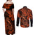 Hawaii Fish Hook Couples Matching Off Shoulder Maxi Dress and Long Sleeve Button Shirts Polynesian Pattern Orange Version - Wonder Print Shop