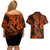 Hawaii Fish Hook Couples Matching Off Shoulder Short Dress and Hawaiian Shirt Polynesian Pattern Orange Version - Wonder Print Shop