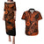 Hawaii Fish Hook Couples Matching Puletasi Dress and Hawaiian Shirt Polynesian Pattern Orange Version - Wonder Print Shop