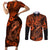 Hawaii Fish Hook Couples Matching Short Sleeve Bodycon Dress and Long Sleeve Button Shirts Polynesian Pattern Orange Version - Wonder Print Shop