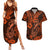 Hawaii Fish Hook Couples Matching Summer Maxi Dress and Hawaiian Shirt Polynesian Pattern Orange Version - Wonder Print Shop