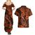 Hawaii Fish Hook Couples Matching Summer Maxi Dress and Hawaiian Shirt Polynesian Pattern Orange Version - Wonder Print Shop