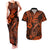 Hawaii Fish Hook Couples Matching Tank Maxi Dress and Hawaiian Shirt Polynesian Pattern Orange Version - Wonder Print Shop