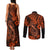 Hawaii Fish Hook Couples Matching Tank Maxi Dress and Long Sleeve Button Shirts Polynesian Pattern Orange Version - Wonder Print Shop