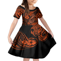 Hawaii Fish Hook Family Matching Long Sleeve Bodycon Dress and Hawaiian Shirt Polynesian Pattern Orange Version - Wonder Print Shop