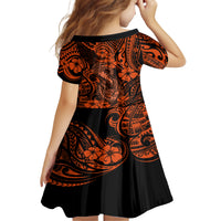 Hawaii Fish Hook Family Matching Long Sleeve Bodycon Dress and Hawaiian Shirt Polynesian Pattern Orange Version - Wonder Print Shop