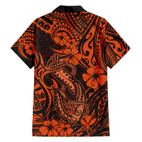 Hawaii Fish Hook Family Matching Long Sleeve Bodycon Dress and Hawaiian Shirt Polynesian Pattern Orange Version - Wonder Print Shop