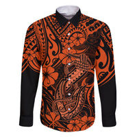 Hawaii Fish Hook Family Matching Long Sleeve Bodycon Dress and Hawaiian Shirt Polynesian Pattern Orange Version - Wonder Print Shop