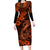 Hawaii Fish Hook Family Matching Long Sleeve Bodycon Dress and Hawaiian Shirt Polynesian Pattern Orange Version - Wonder Print Shop