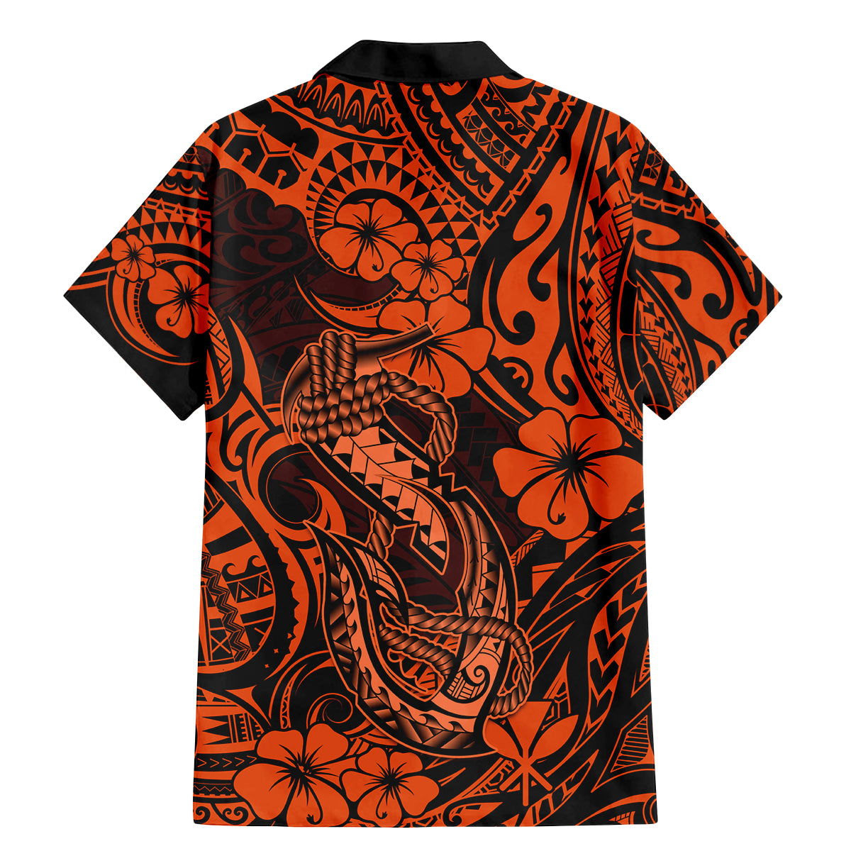 Hawaii Fish Hook Family Matching Mermaid Dress and Hawaiian Shirt Polynesian Pattern Orange Version - Wonder Print Shop