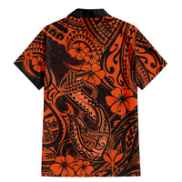 Hawaii Fish Hook Family Matching Mermaid Dress and Hawaiian Shirt Polynesian Pattern Orange Version - Wonder Print Shop