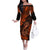 Hawaii Fish Hook Family Matching Off Shoulder Long Sleeve Dress and Hawaiian Shirt Polynesian Pattern Orange Version - Wonder Print Shop