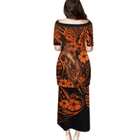Hawaii Fish Hook Family Matching Puletasi Dress and Hawaiian Shirt Polynesian Pattern Orange Version - Wonder Print Shop