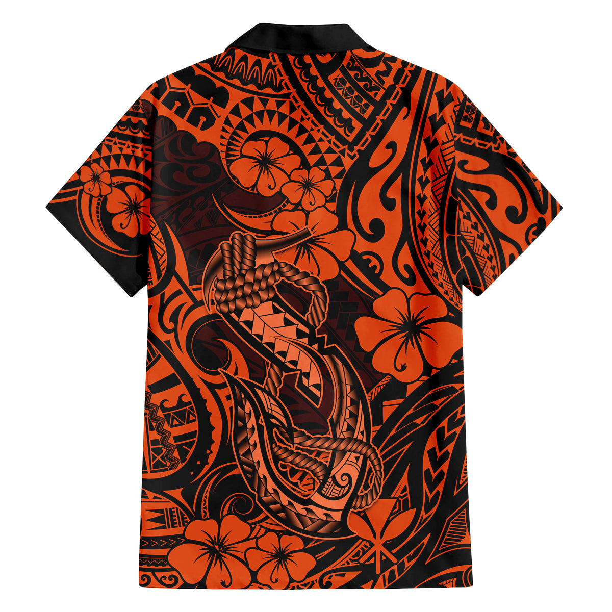 Hawaii Fish Hook Family Matching Summer Maxi Dress and Hawaiian Shirt Polynesian Pattern Orange Version - Wonder Print Shop