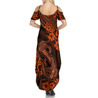 Hawaii Fish Hook Family Matching Summer Maxi Dress and Hawaiian Shirt Polynesian Pattern Orange Version - Wonder Print Shop