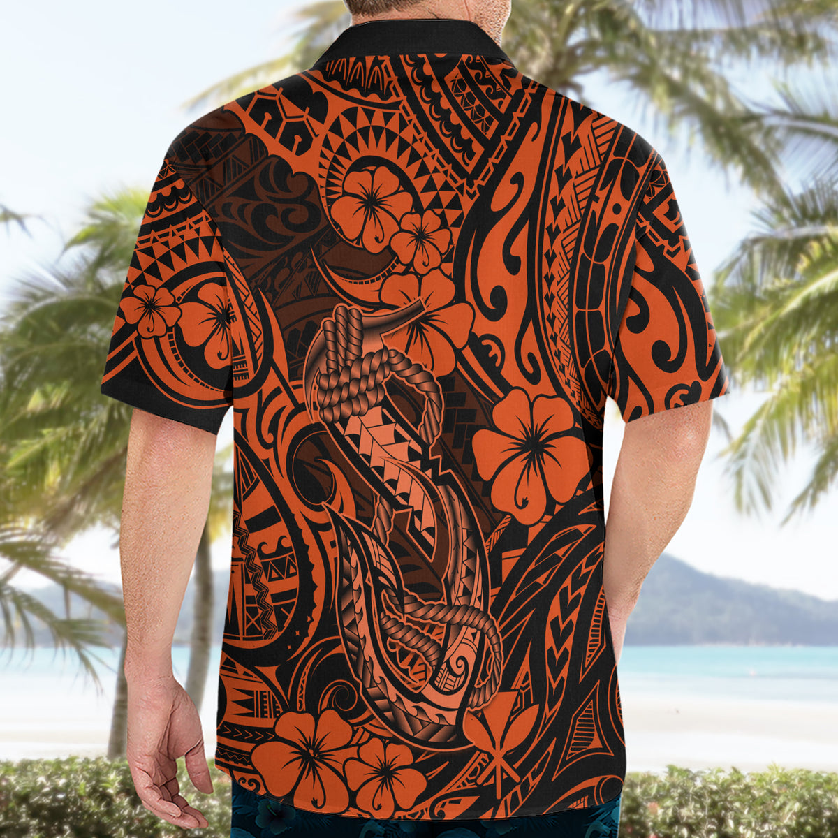Hawaii Fish Hook Hawaiian Shirt Polynesian Pattern Orange Version - Wonder Print Shop