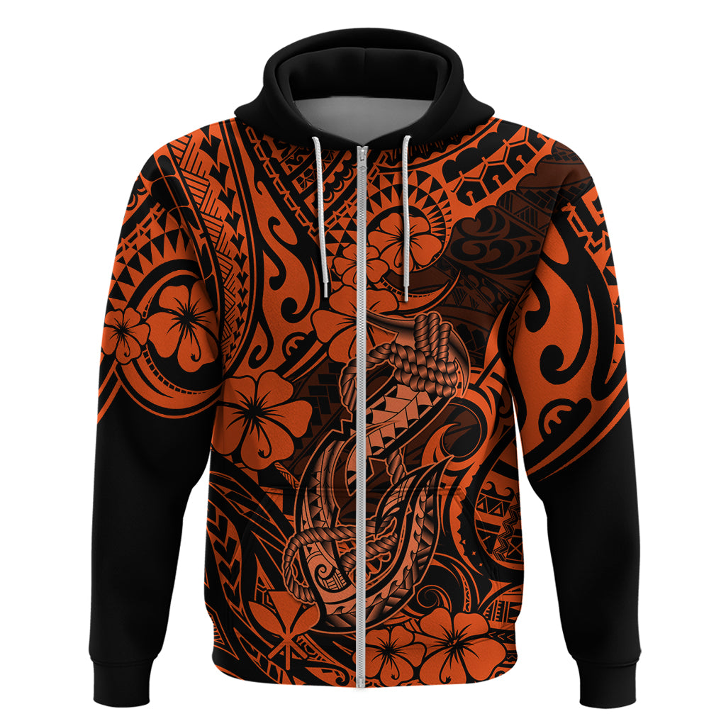 Hawaii Fish Hook Hoodie Polynesian Pattern Orange Version - Wonder Print Shop