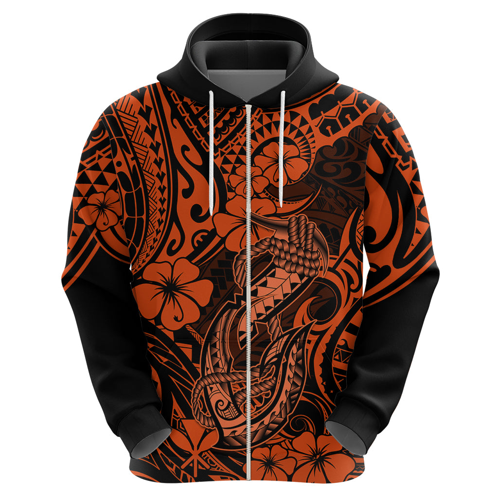 Hawaii Fish Hook Hoodie Polynesian Pattern Orange Version - Wonder Print Shop