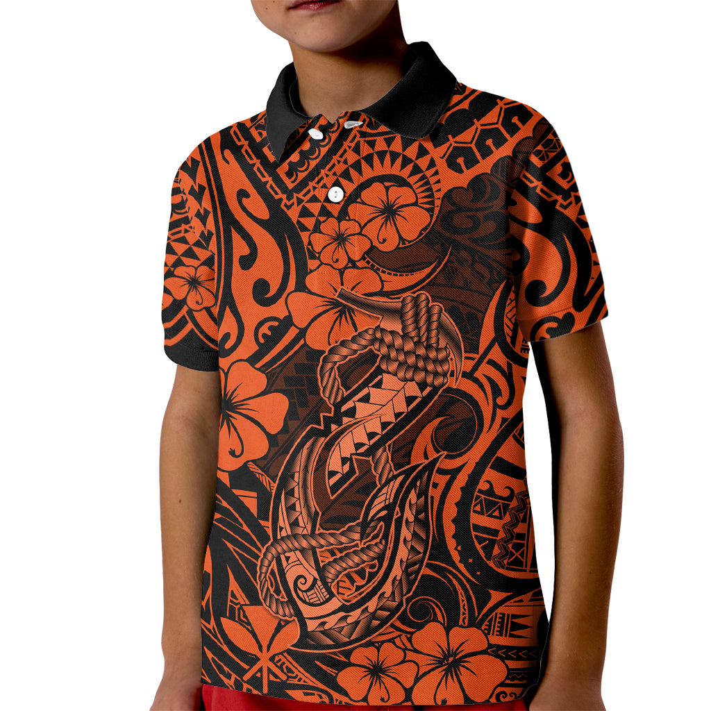 Hawaii Fish Hook Kid Polo Shirt Polynesian Pattern Orange Version - Wonder Print Shop