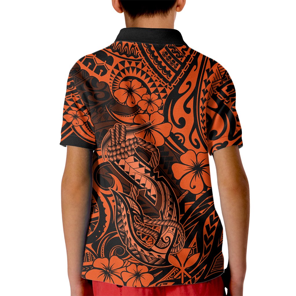 Hawaii Fish Hook Kid Polo Shirt Polynesian Pattern Orange Version - Wonder Print Shop