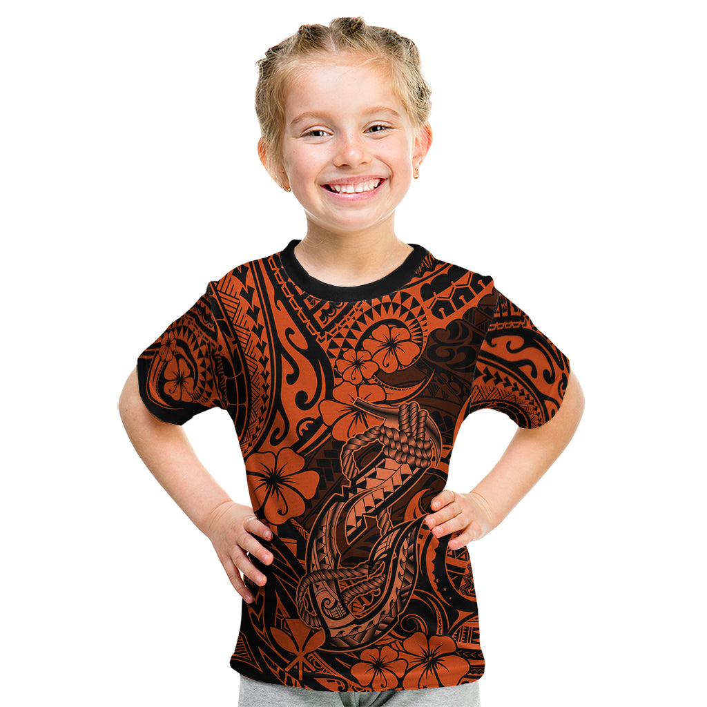 Hawaii Fish Hook Kid T Shirt Polynesian Pattern Orange Version - Wonder Print Shop